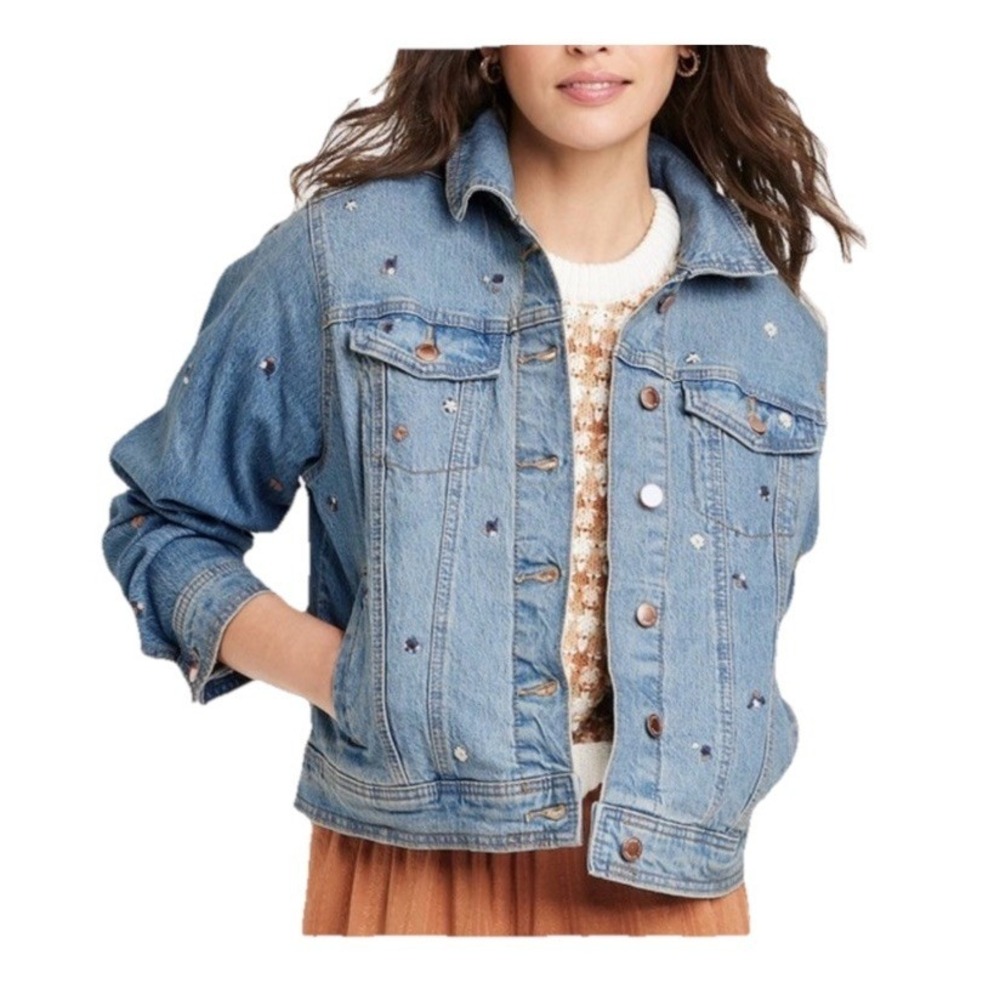 Universal Thread Denim Jacket Sz XXL Embroidered Flowers Prairie Country Girlie